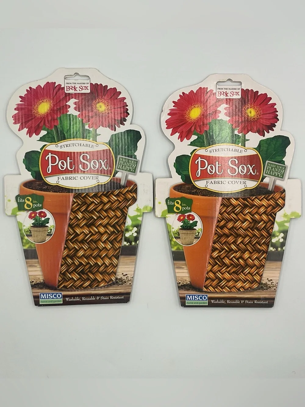 Lot x5 Pot Sox Cover  6”-10” Flower Pot Stretchable Washable Fabric Brown Wicker